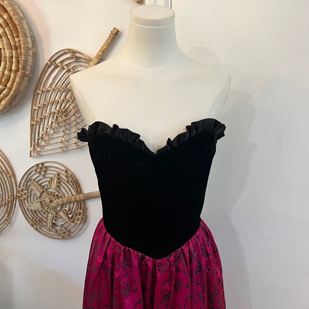 Gunne Sax Jessica McClintock Black Velvet Pink Formal Dress Prom Vintage 9/Small - Picture 3 of 9